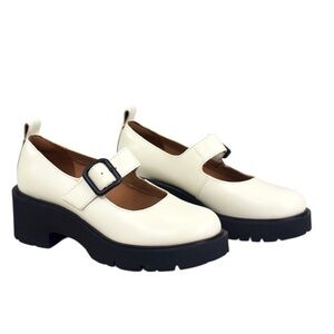 Camper MILAH Chunky Mary Jane Leather Block Heel Shoe size 7 in Off White